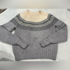 Everlane 100% Wool Fair Isle Sweater XXS Gray Cream Knit